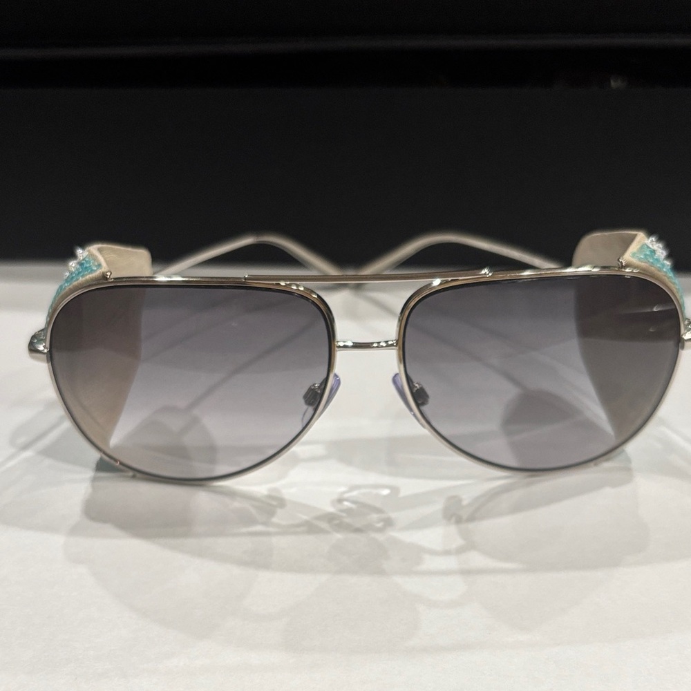 Giorgio Armani kaleidoscope Silver/blue/aviator Sequin/leather blinders AR6005BZ